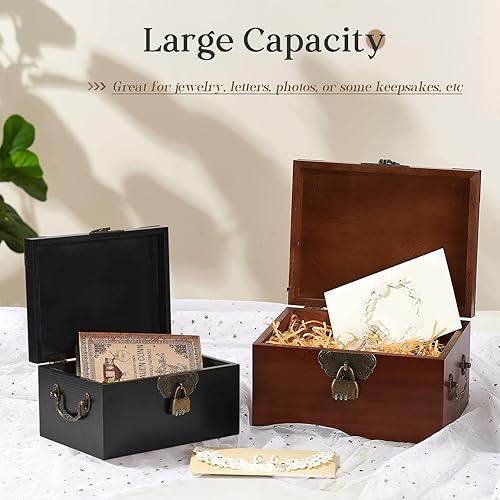 Miniatura 7 de Caja de almacenamiento decorativa de madera con tapas, caja de memoria hecha a mano para recuerdos, mango de metal, cofre del tesoro, cestas de