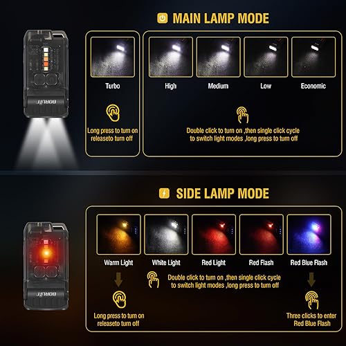 Miniatura 3 de BORUIT V15 Linterna LED pequeña y potente EDC con luz blanca cálida roja, brillante 1200LM USB C recargable, 10 modos, mini llavero de bolsillo con