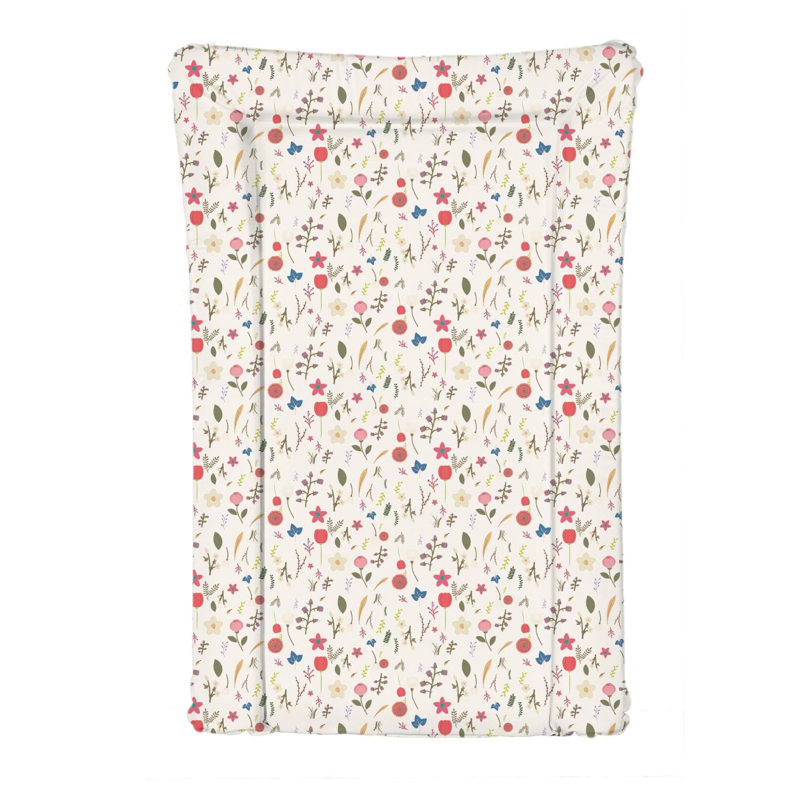 Deluxe Baby Girl Waterproof Changing Mat with Raised Edges 46x73cm - Little Flowers - Mix of Pink, red and Blue - Colourful Floral