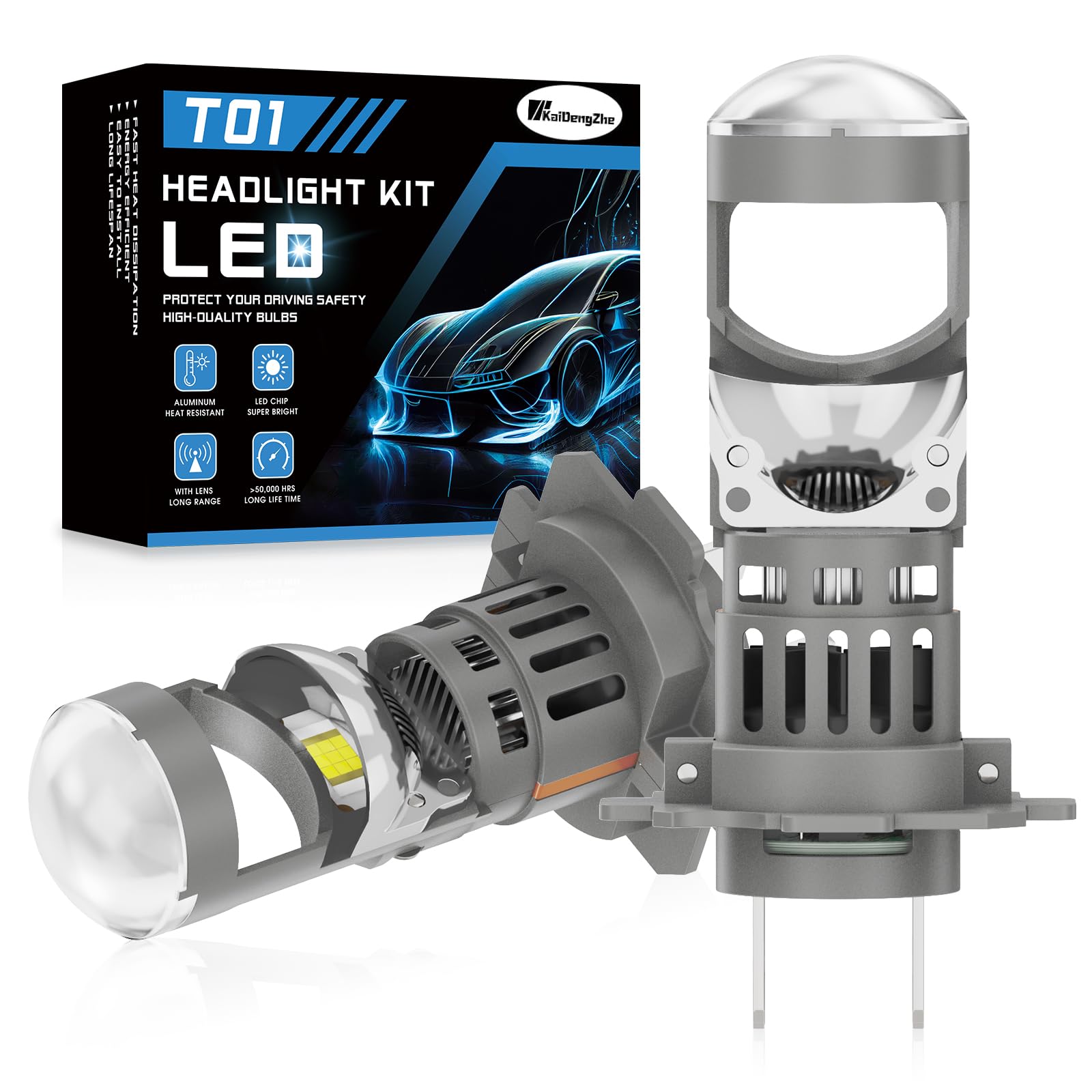 Ampoule de Phare H7 LED avec Mini Lentille de Projecteur pour Résoudre le Problème D'astigmatisme, 2 PCS H7 Ampoule de Phare à Faisceau Haut/Bas 100W 32000 LM 6500K 800% plus Lumineuse