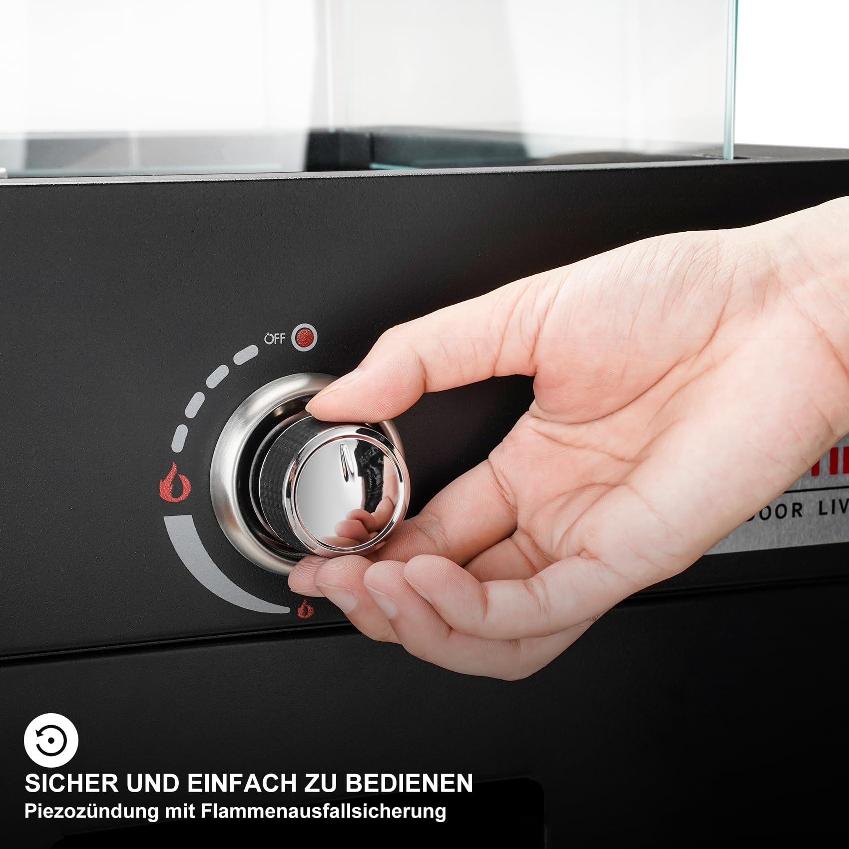 Onlyfire Abnehmbare Gas Feuerstelle, Quadratische Outdoor Gas Feuertisch mit Glaswindschutz, Rollen und Lavasteine, Terrassenfeuer mit Elektronische Zündung, 6,85KW, für Garten und Balkon, Schwarz