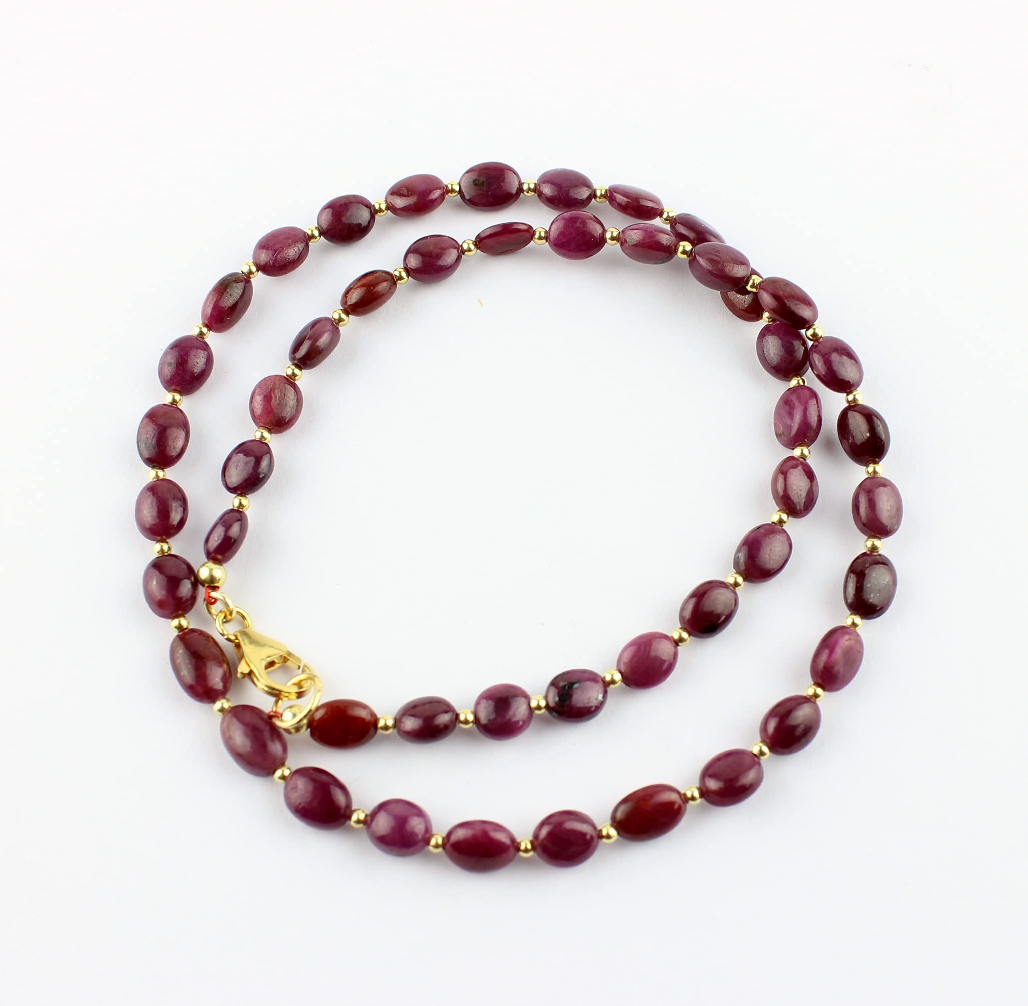 Rubin Kette Natur Rot Collier mit vergoldet 925 Silber 48 cm