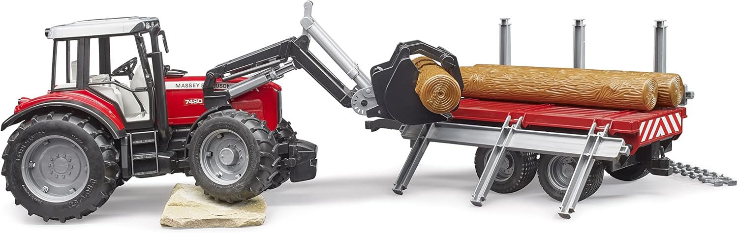 Bruder 02046 Massey Ferguson 7480 with Frontloader and Timber Trailer