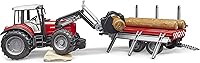 Vista 5 de bruder 02046 Massey Ferguson 7480 con cargador frontal y remolque de madera