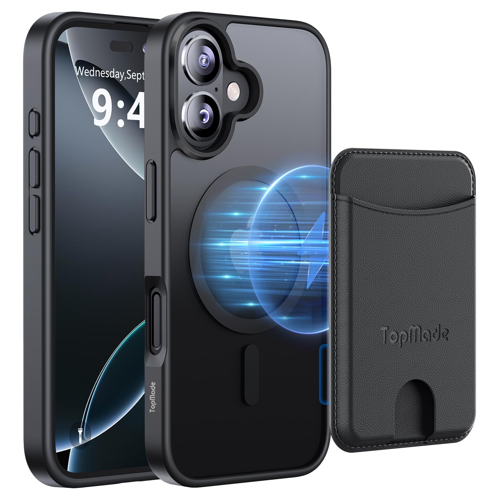 TopMade Case for iPhone 16 with MagS afe Wallet Card Holder, Mag Safe Military-Grade Protection Phone Case with Magnetic Wallet Fit 4 Cards,
