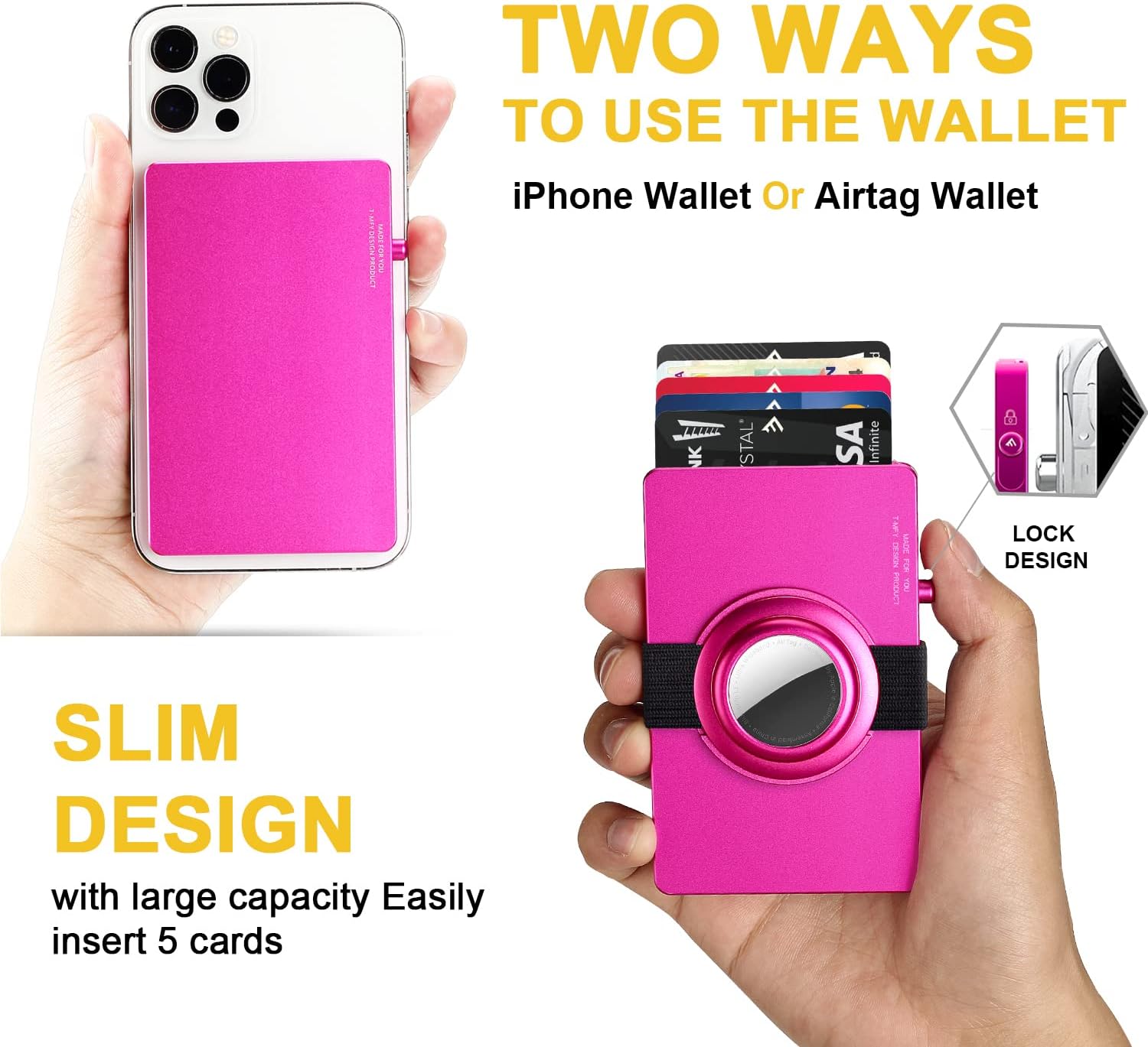 T-MFY Aluminum Card Holder with Snap-on AirTag Band&Expansion Board for Men - Slim Minimast RFID Blocking Magnetic Card Holder for 13 Credit cards