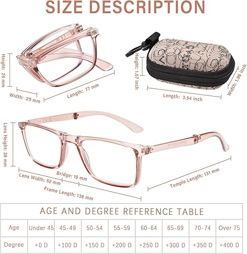Miniatura 5 de OPTOFENDY Gafas de lectura plegables para mujeres y hombres, pequeños lectores de bisagra de resorte, anteojos de luz azul portátiles con estuche