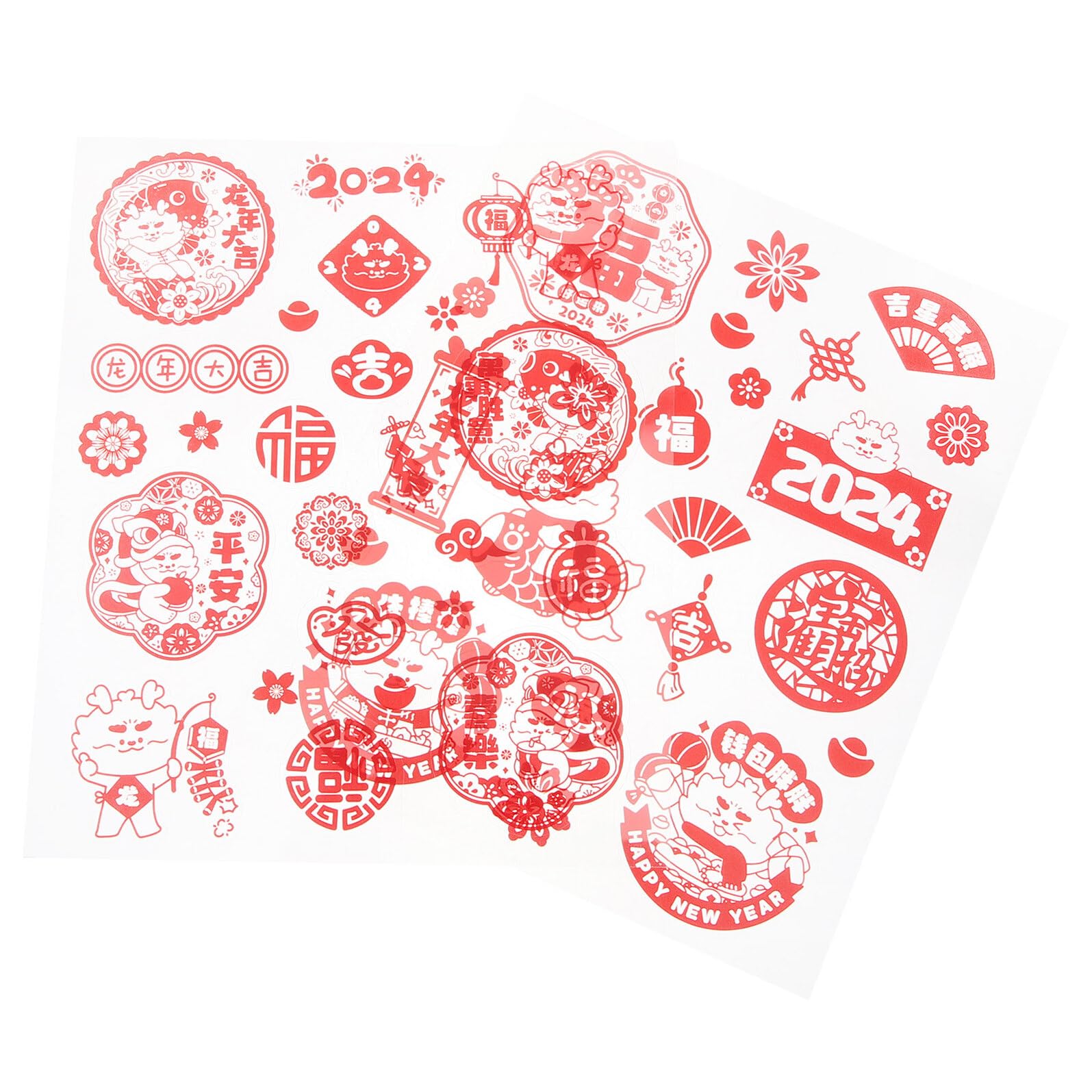 VALICLUD 2 Sheets Chinese Year Dragon Window Stickers PVC Mini Spring Festival Decals for Doors Glass Photo Frames Year of Dragon Lunar Decor