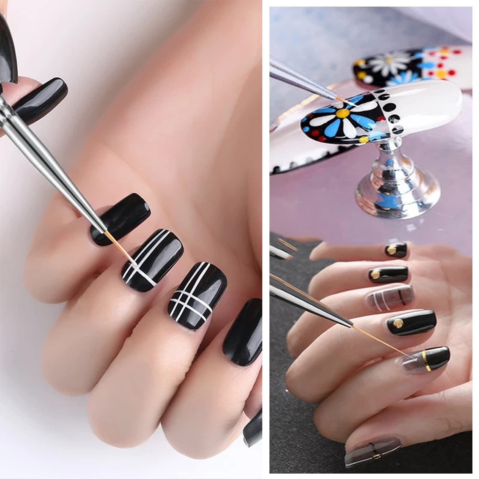 Pennelli Unghie, 15 Pezzi Nero Pennelli Unghie e 3 Pezzi Viola Pennelli per Unghie, Acrilico Gel Pennelloper Unghie Set pennelli per dettagl per Nail Art Design