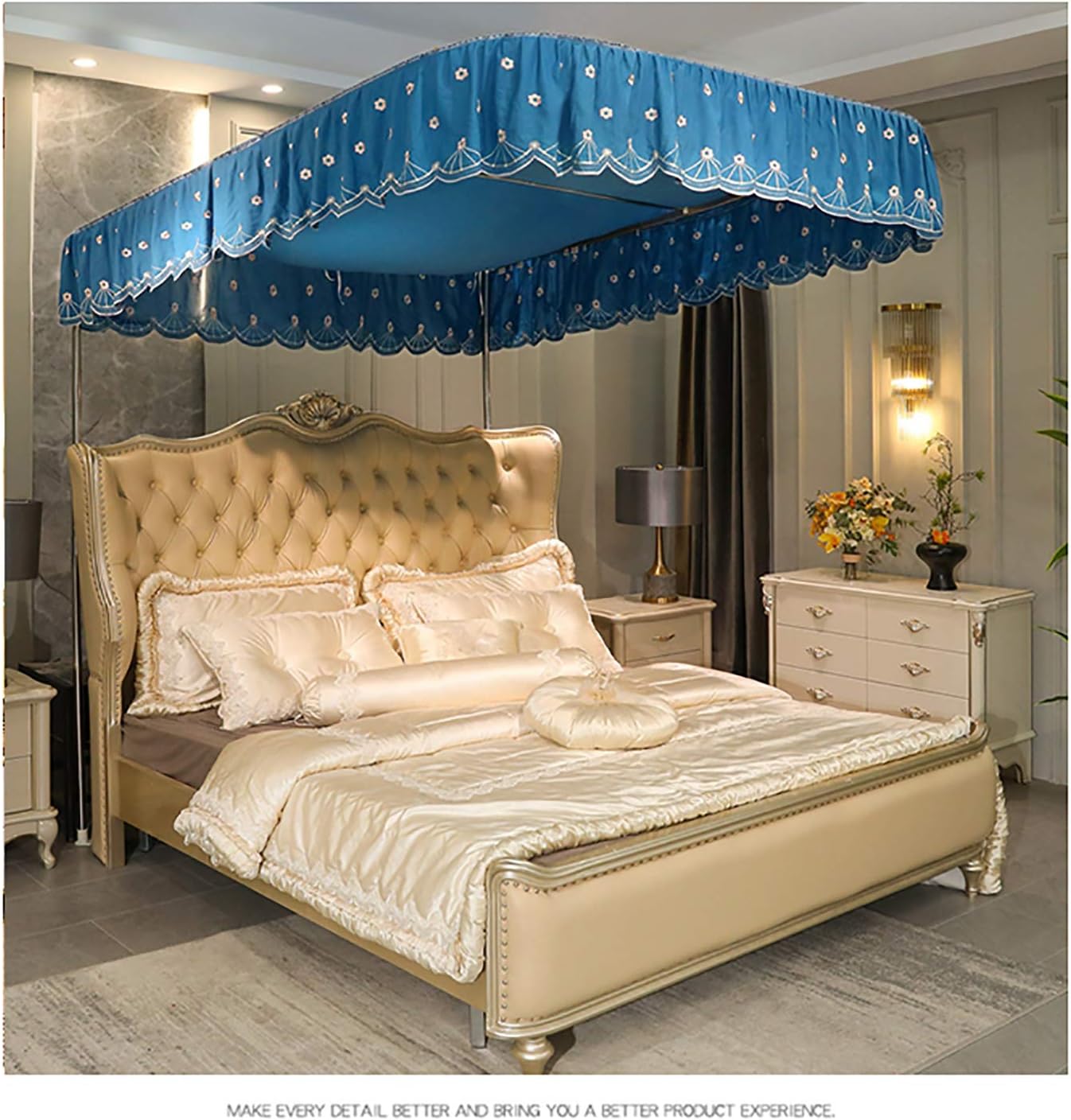 Princess Bed Curtain Canopy for Girls 4 Corner Post Bed Canopy with U-Shaped Bracket Bed Decoration 3 Openings Mosquito