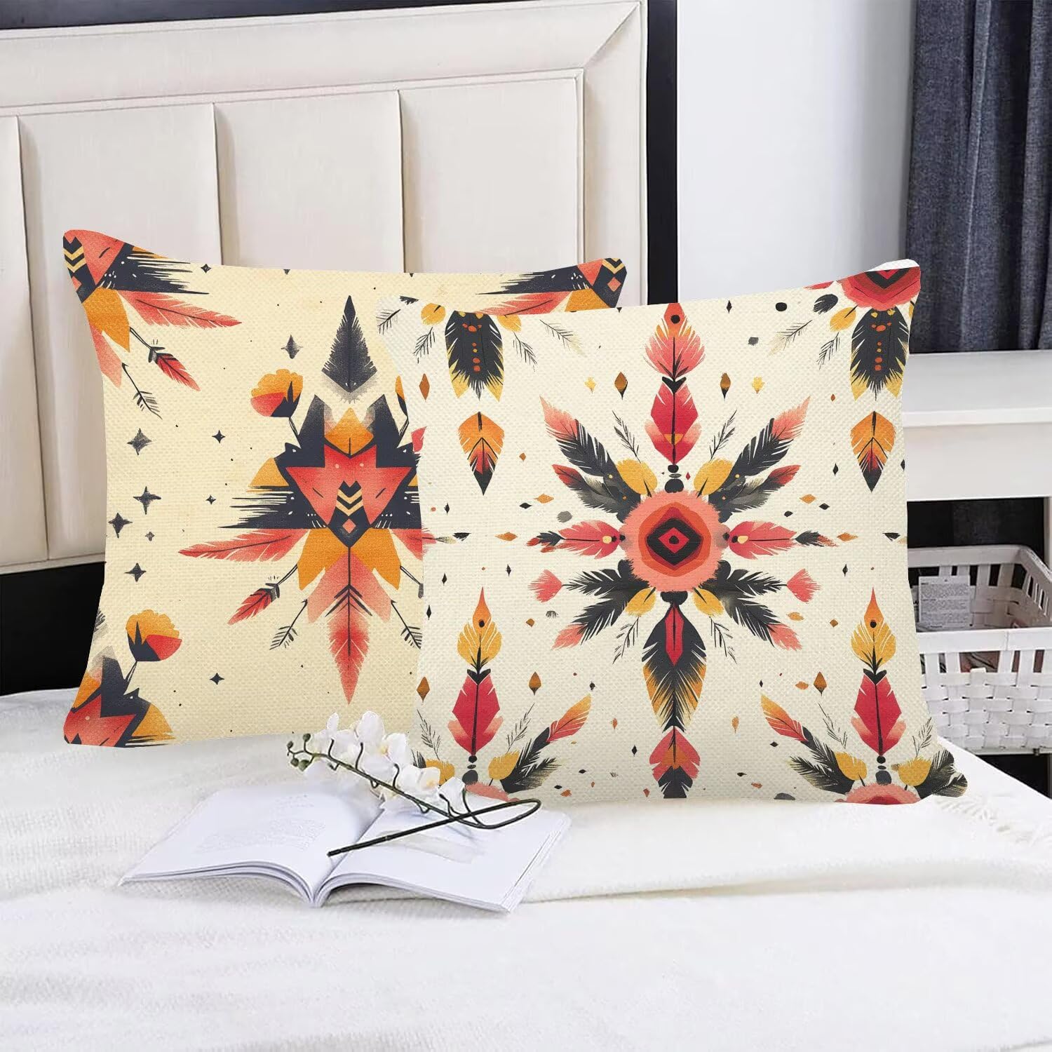 Juego de 4 Fundas Cojines Crema Bohemia 45x45 cm Fundas Cojines, Decoración Moderna Cojin Exterior, para Sofá salón Cama Sillas Decoración, Cuadrado Terciopelo Sofá Cojín Exterior (Sin Almohada) m-430