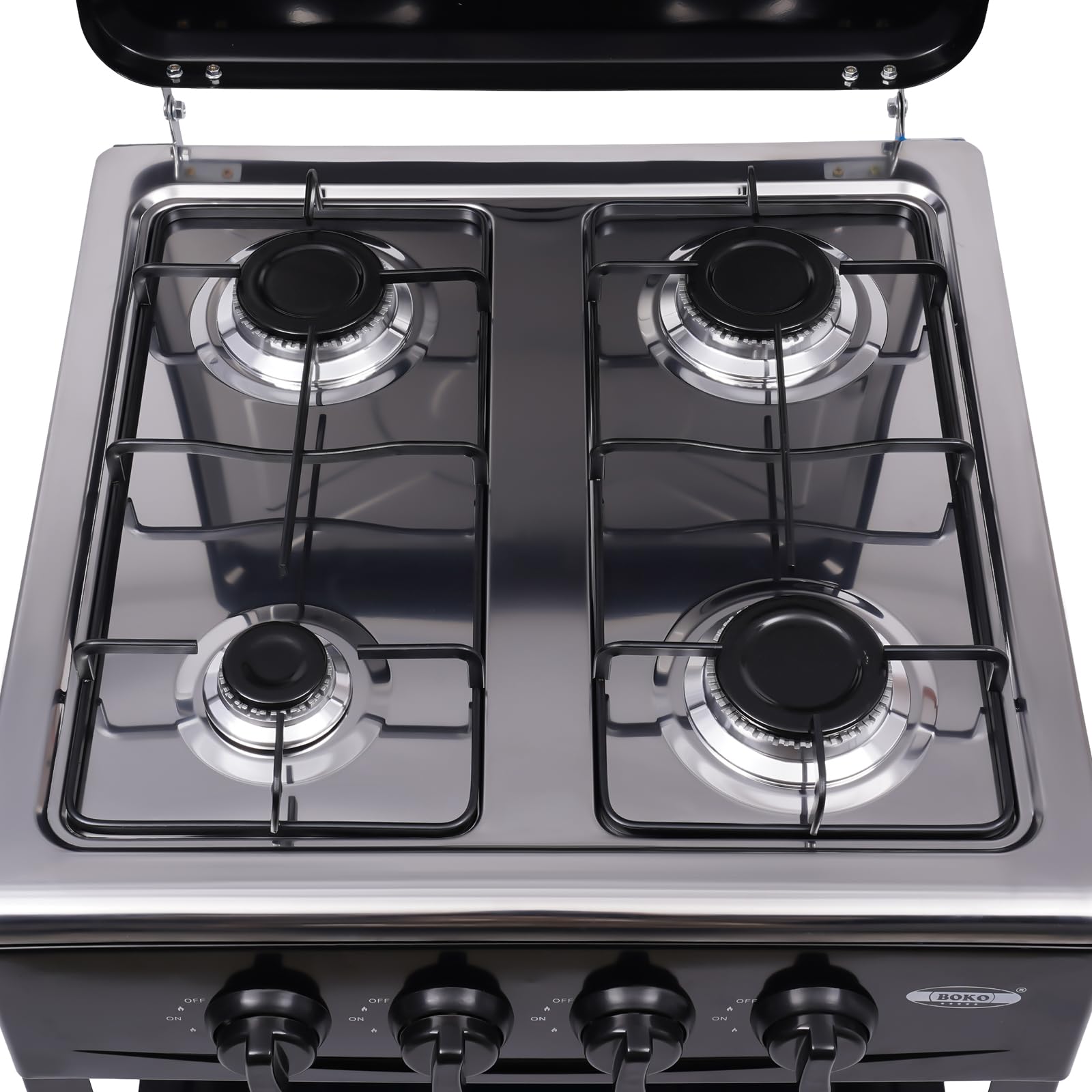 Cuisinière à gaz 4 flammes extérieur acier inoxydable portable noir avec couvercle