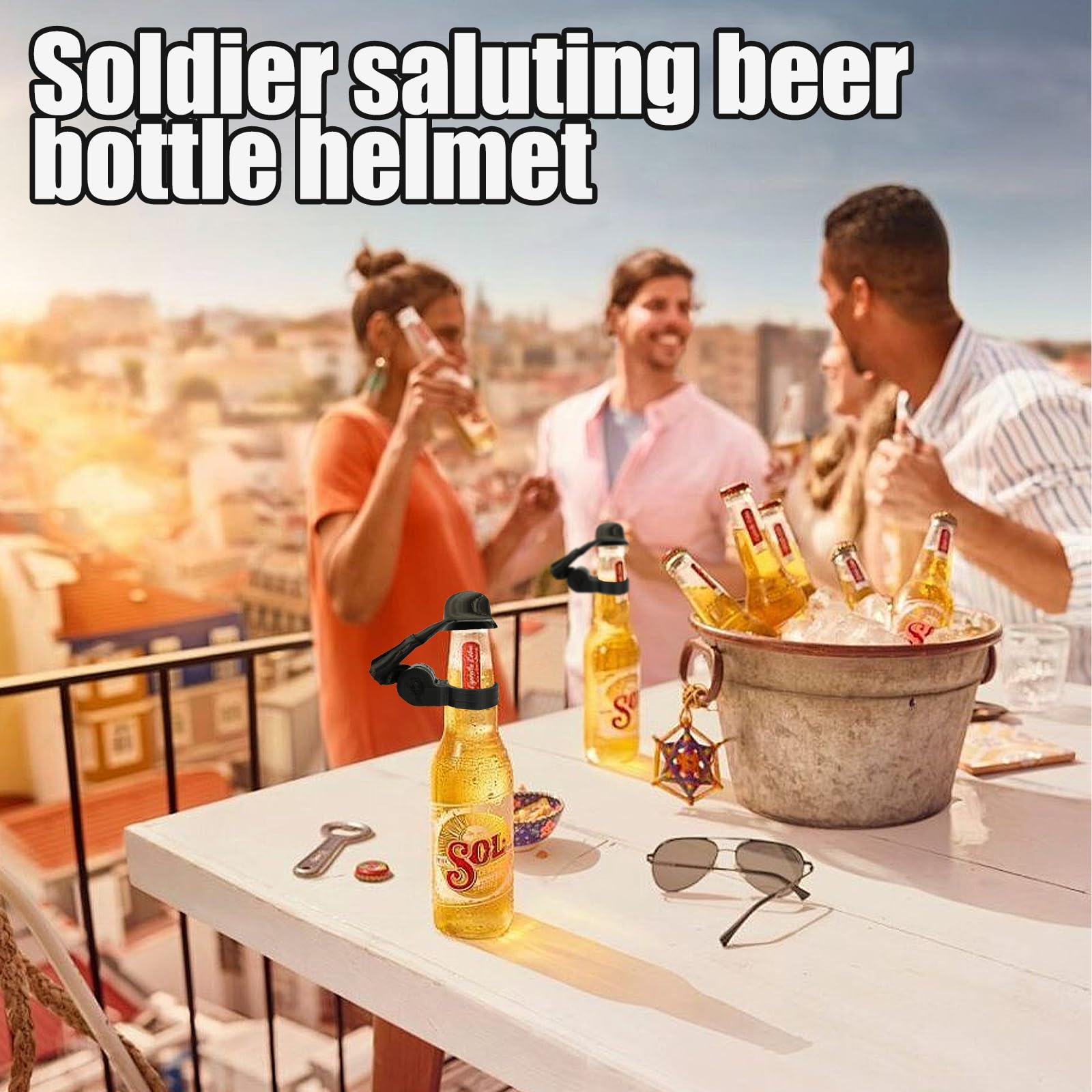 2 szt. Kask na butelkę piwa dla żołnierza, wielokrotnego użytku, zabawne, pyłoszczelne, dekoracyjne czapki, na grilla, imprezę, bar, weteran, miłośników aktywnych żołnierzy