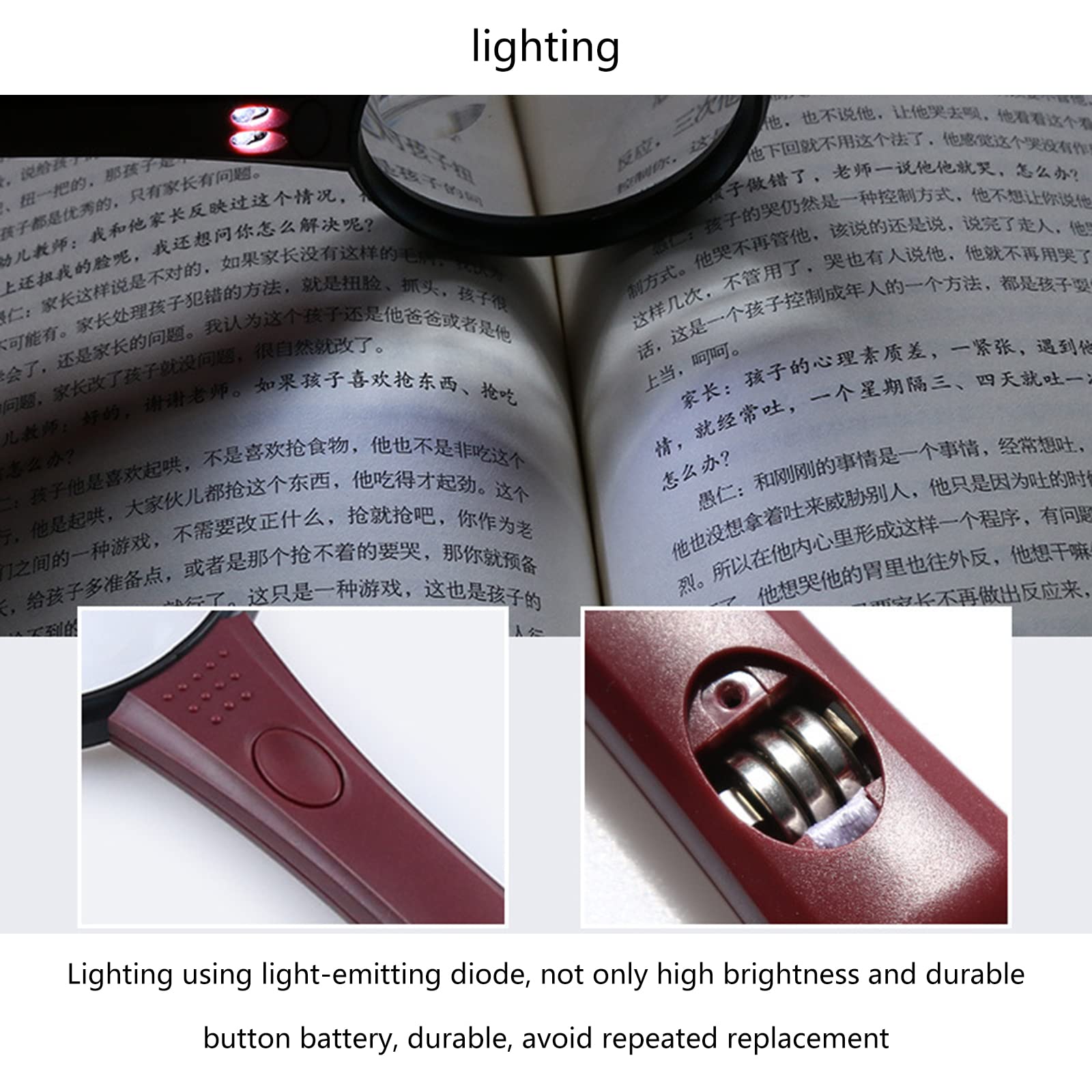 MRKU Lupa de Cristal supergrande con Luces LED, Lupa iluminada para Lectura de Ancianos, Gafas de Mano, con luz para Trabajos de Cerca, Manualidades, Soporte para Monedas, Costura