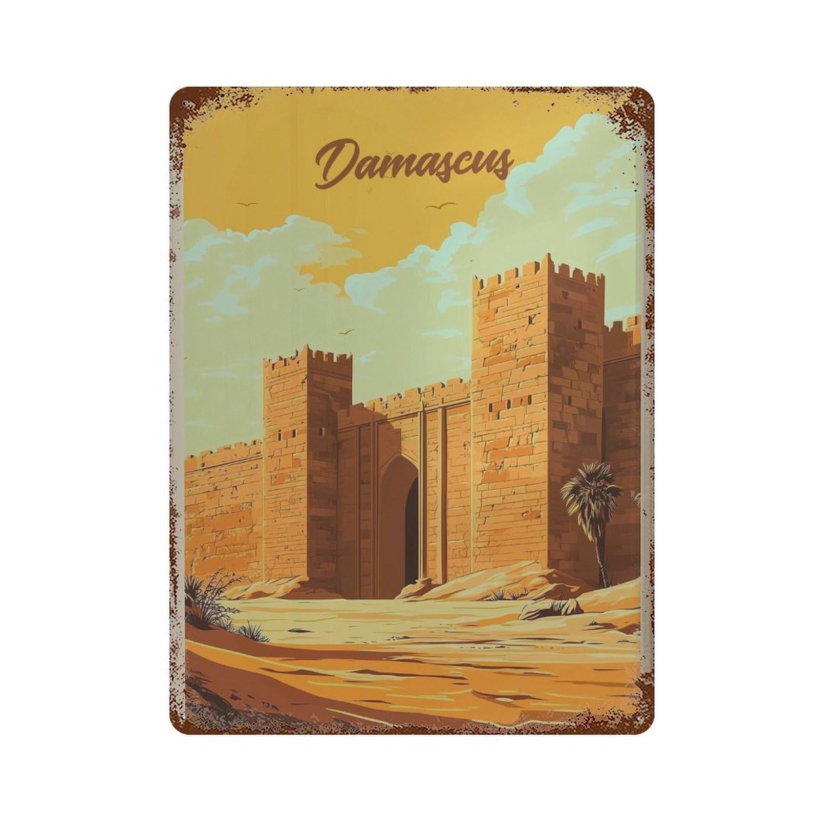 xiaoxiaoshen Damascus Travel Syria Citadel Wall Decor Art Metal Tin Poster Modern Home Decor Art Home Bar Shop Decorations Vintage Sign 40x30cm