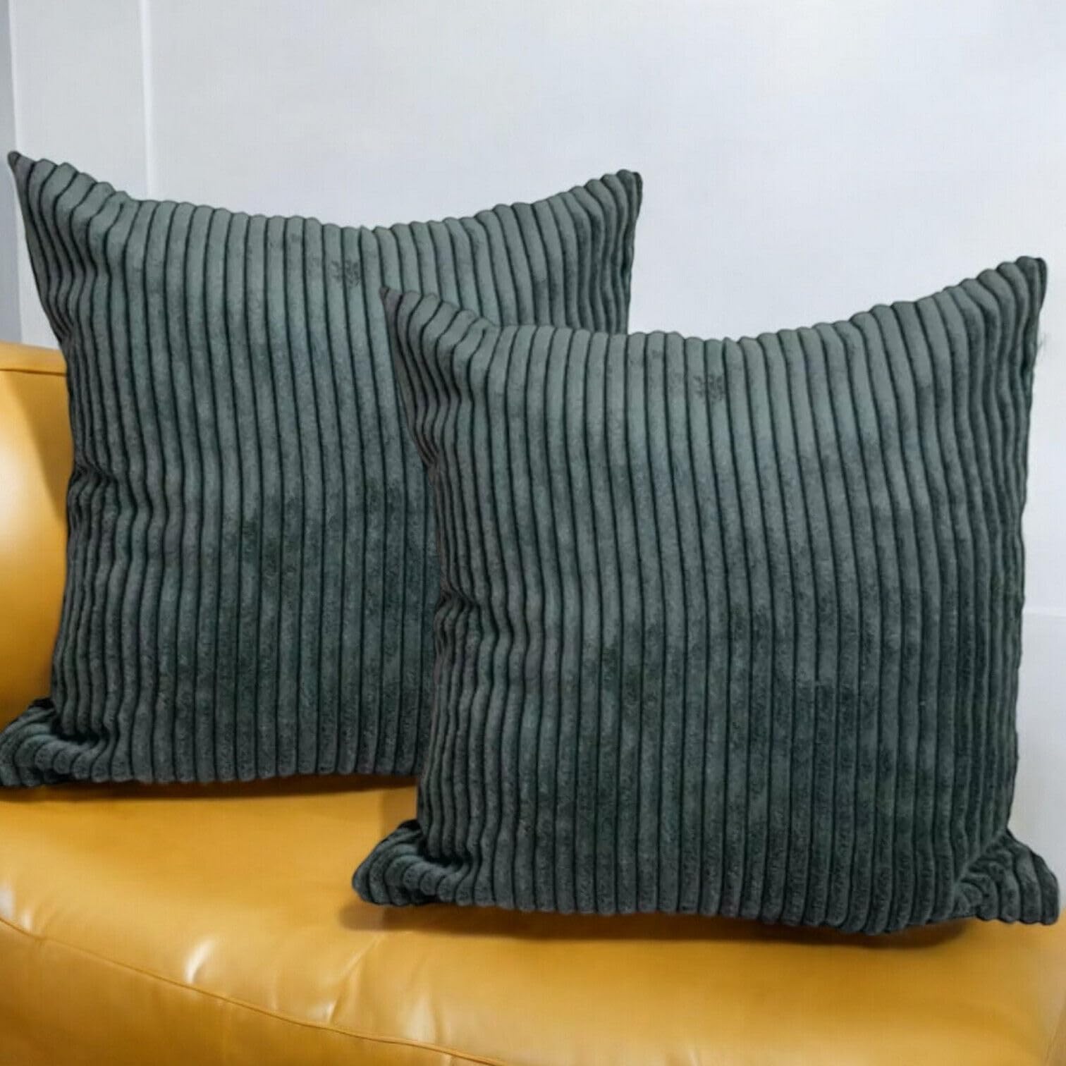 Seechoo Corduroy Cushion Covers, Set of 4, 40 x 40 cm, Plain Soft Striped, Assorted Colours (Charcoal Grey) - Image 2