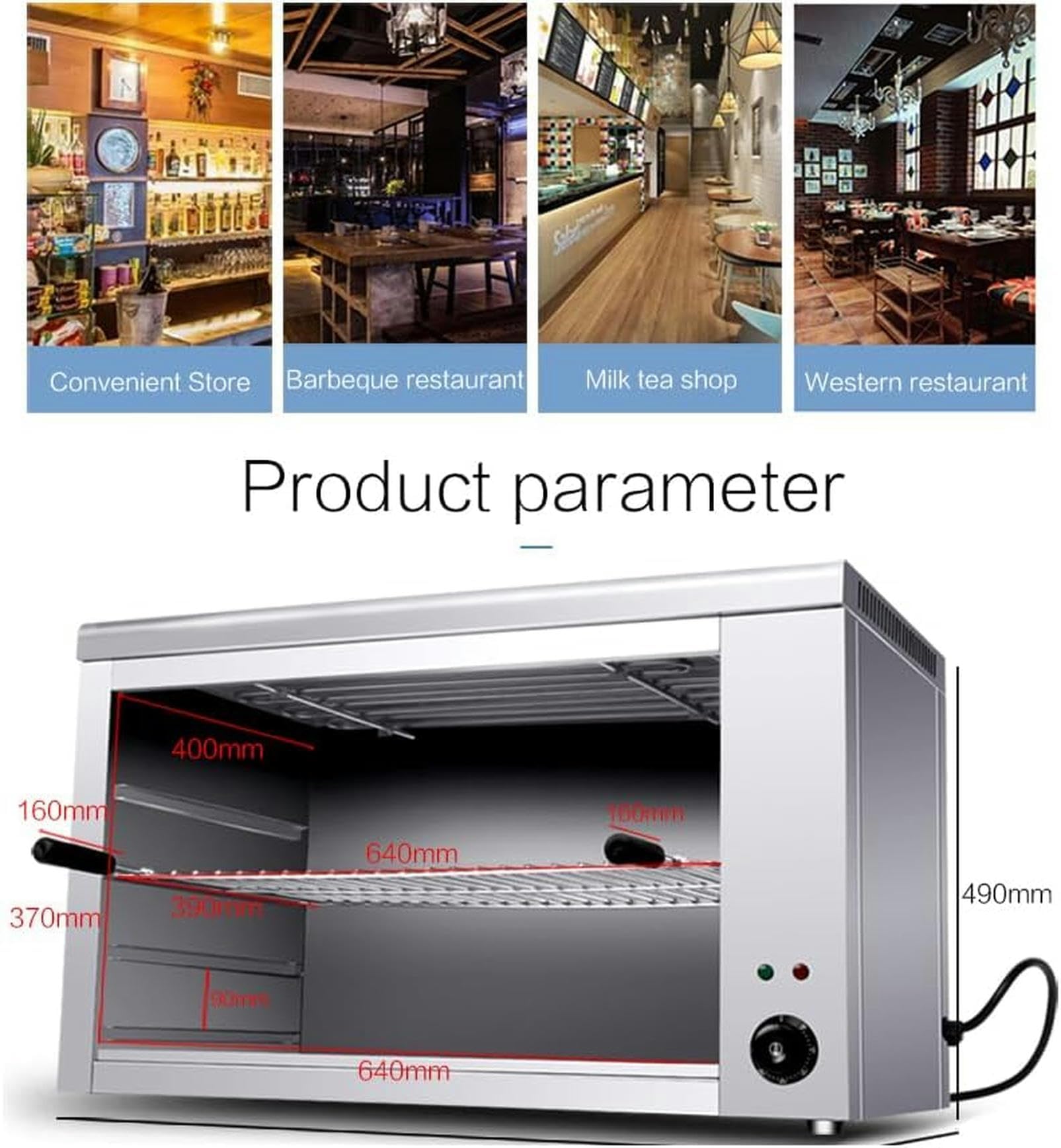 Horno De Salamandra Eléctrica, Horno Eléctrico Comercial con Control Termostáticamente, Electrodoméstica De Cocina Ajustable De 2200 W