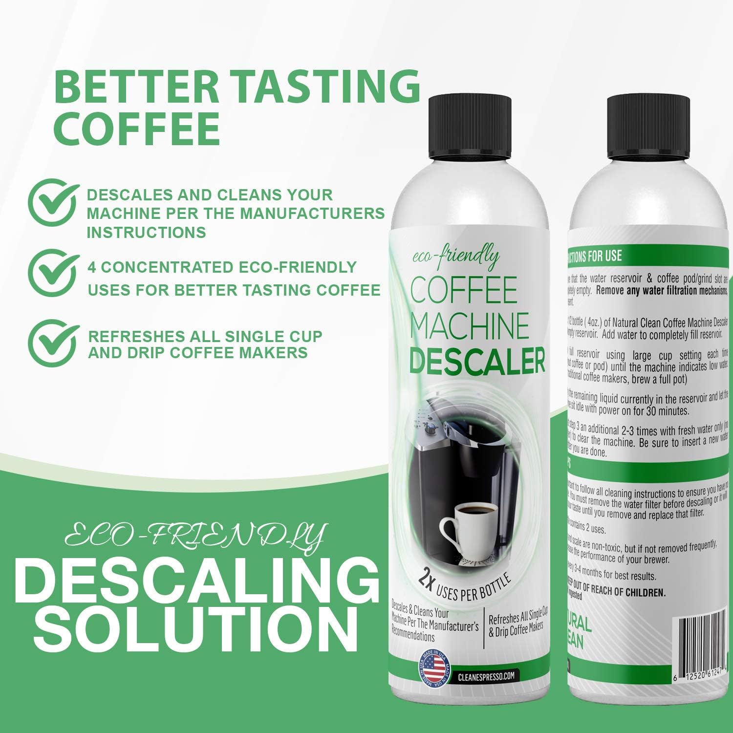 Amazon Com Eco Friendly Descaler Liquid Descaling Solution For Keurig Nespresso Ninja Delonghi All Single Use Or Drip Coffee Machines Espresso Makers Green Descaler Made In The Usa By