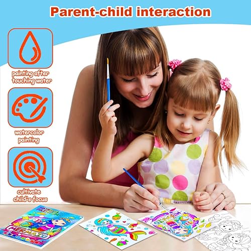 Miniatura 4 de JUNQIU - Juego de pintura de acuarela para niños, libros de pintura de acuarela para colorear para niños pequeños, libros de pintura con agua para