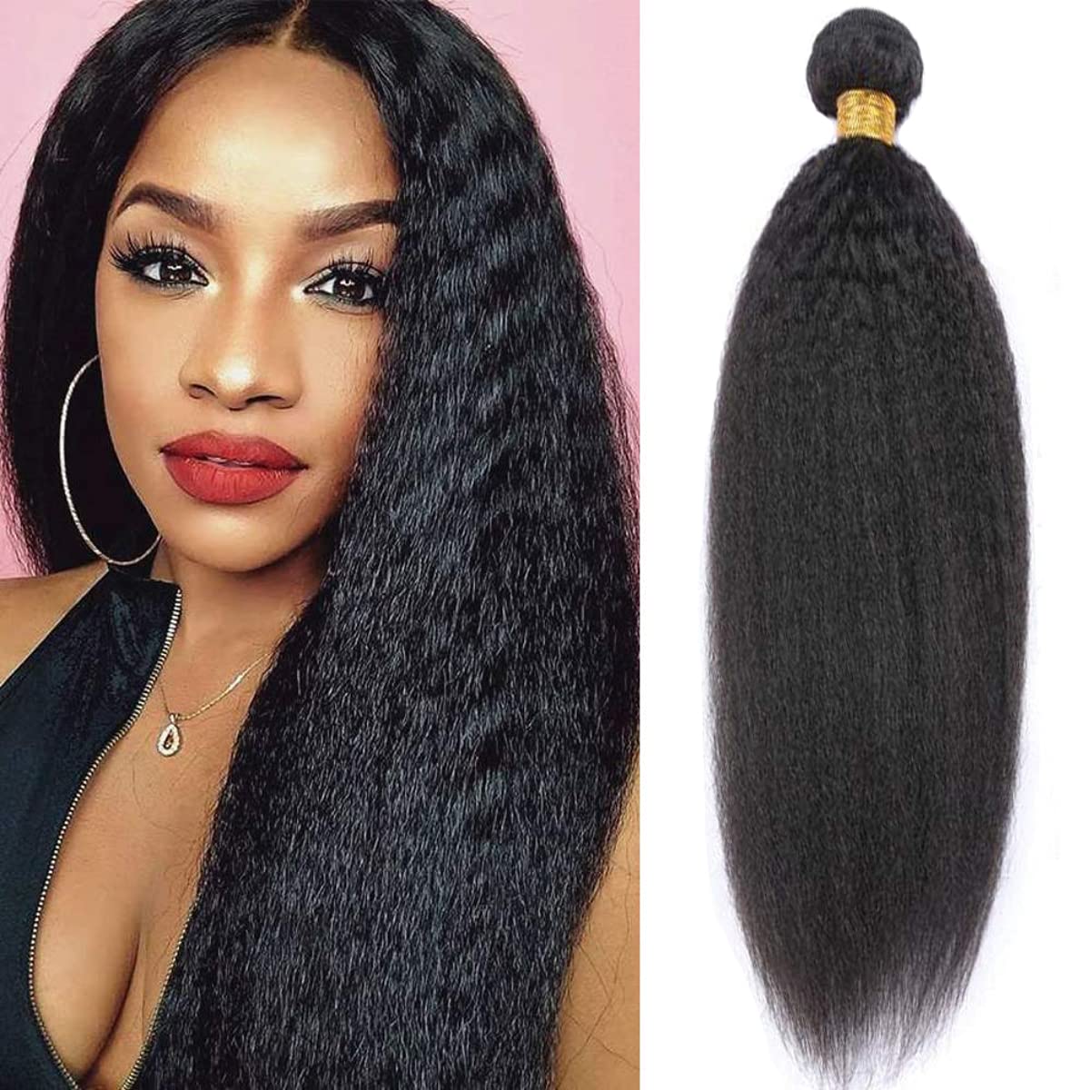 Yaki Straight Human Hair 1 Bundle Msgem 14 inch Straight Hair 1 Bundle 10A Straight Human Hair Weave Extensions For Black Women Natural Color
