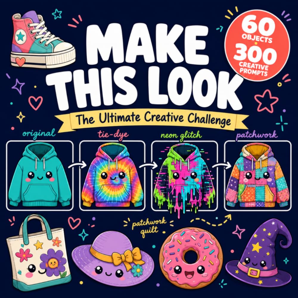 Make This Look Coloring Book: 60 Unique Objects & 300+ Creative Prompts to Transform, Color & Make Each Page Completely Your Own — Bold and Easy Designs for Teens & Adults
