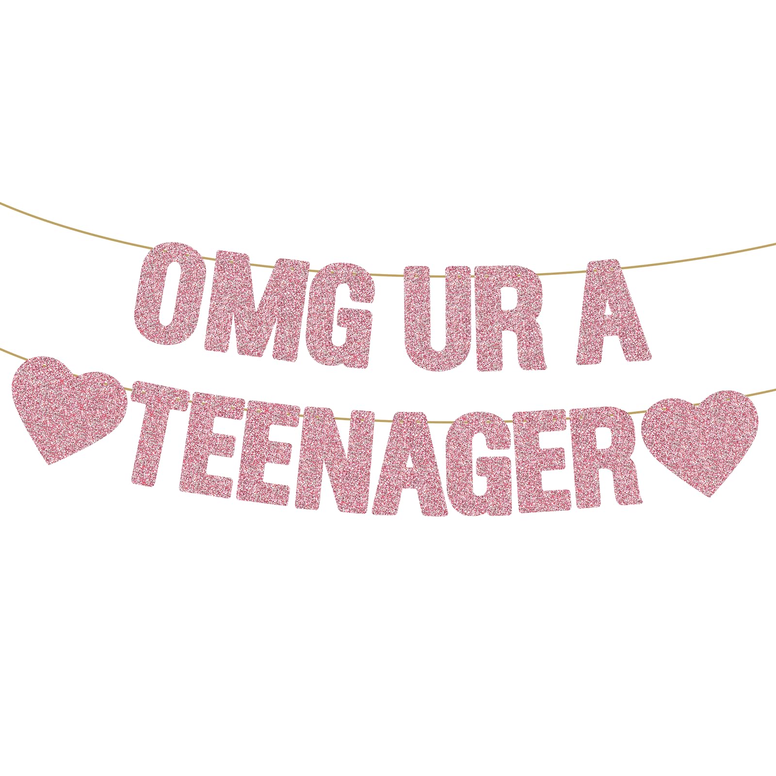 OMG UR A TEENAGER Banner, Pre-Strung 13th Birthday Decorations for Girls Glitter Rose Gold Teen Birthday Banner for 13 Year Old Party Favors Supplies