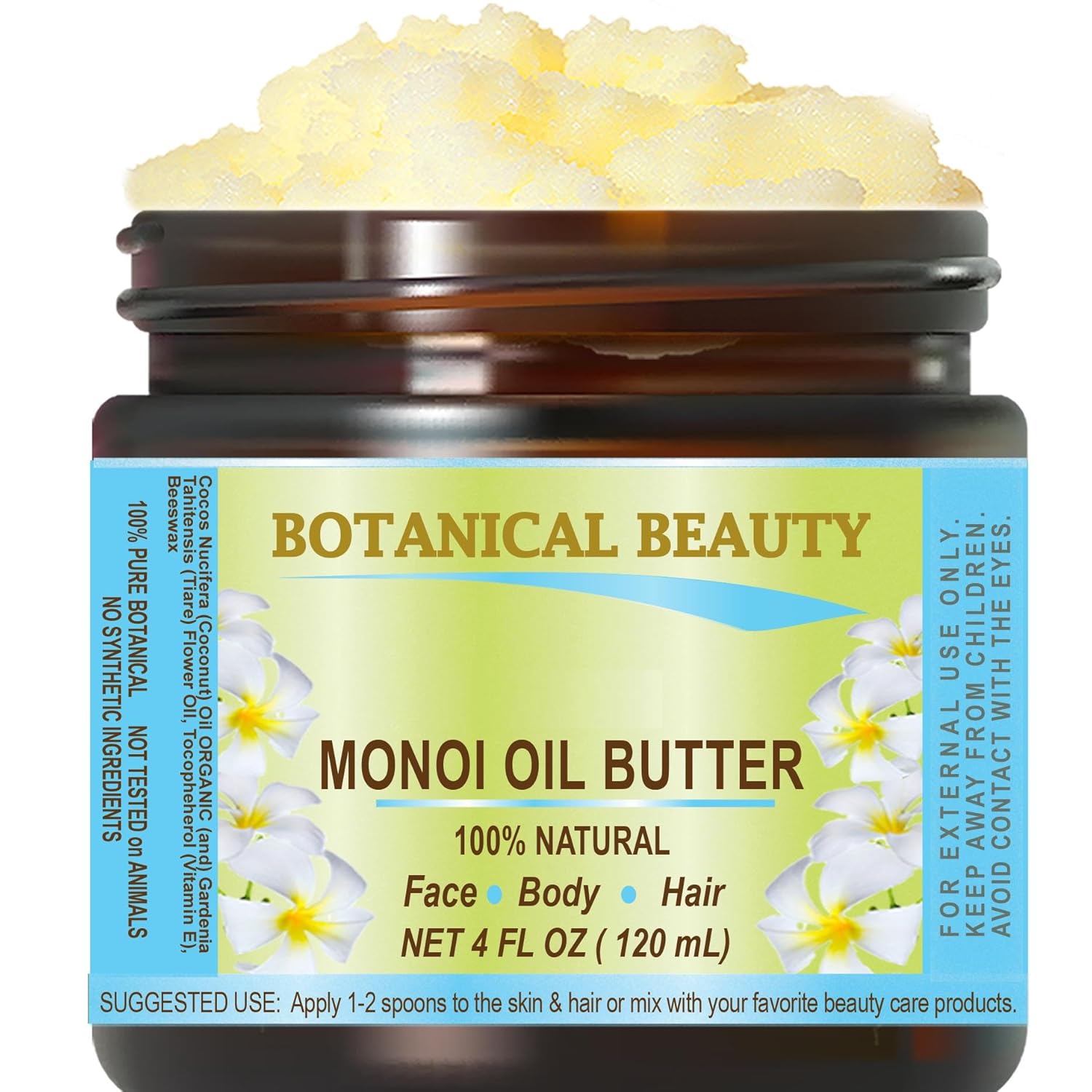 Botanical Beauty MONOI OIL BUTTER Pure Natural Virgin Unrefined RAW for FACE, SKIN, BODY, DAMAGED HAIR, NAILS (8 Fl Oz)