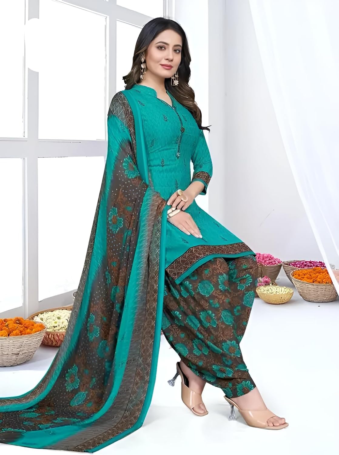 Ready To wear Printed Crepe Salwar Suit With Dupatta For Women Indian Pakistani Style