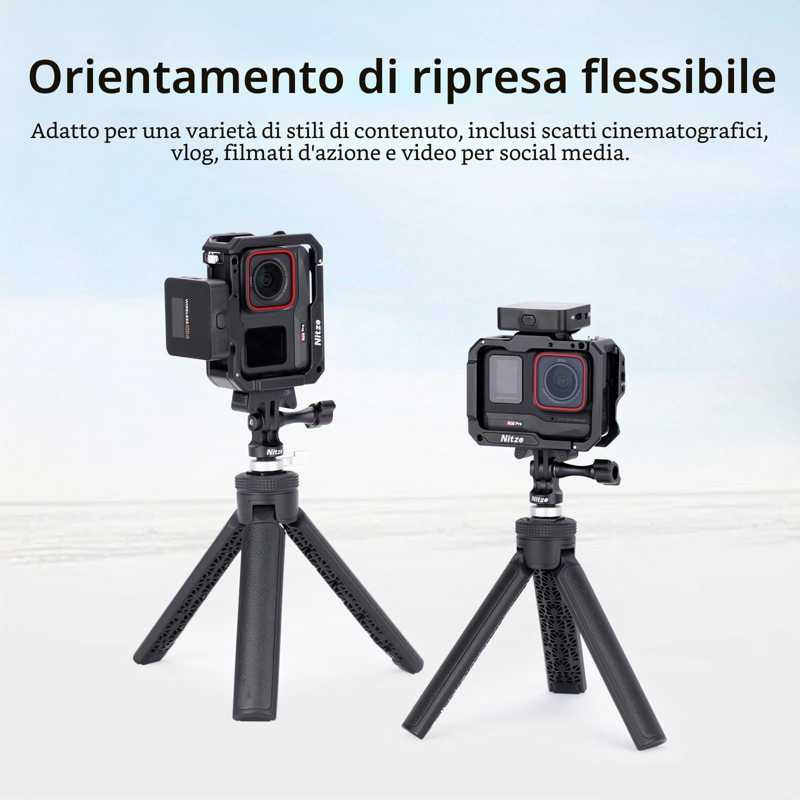 Nitze Gabbia per Insta360 Ace Pro 2/Ace Pro/Ace, Gabbia in Alluminio Verticale Orizzontale per Videocamera con Interfaccia Magnetica e Cold Shoe per Luce Video a LED - T-IN03A