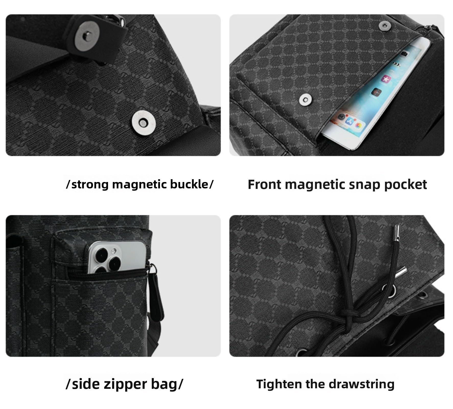 Uomini Vintage Zaino a Quadri, 30l grande Capacità Business Portatile Zaino (Cerchio nero,A)