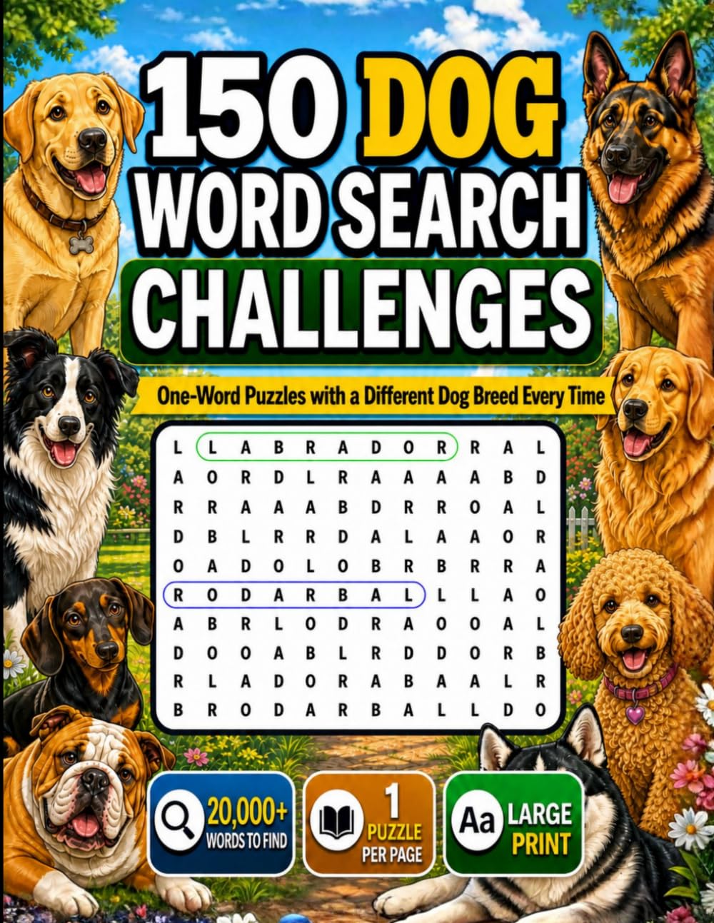150 Dog Word Search Challenges: Large Print One-Word Puzzles with 20,000+ Words to Find and a Different Dog Breed Every Time (One-Word Word Search Challenges)