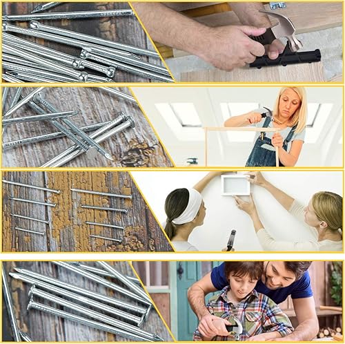 Miniatura 6 de KURUI Kit surtido de 700 uñas y martillo de 8 onzas, martillo pequeño para colgar decoración artística de pared, marco de fotos, 350 clavos de