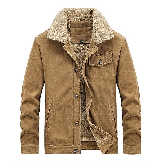 Dawwoti Jaqueta Masculina de Lã Quente de Algodão Cargo de Veludo Cotelê com Vários Bolsos Corta-Vento Preta Tamanho Único