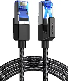 UGREEN Cabo Ethernet Cat 8 6 pés, cabo de rede trançado de alta velocidade 40 Gbps 2000 MHz Cat8 RJ45 Cabos LAN blindados para serviços pesados internos compatíveis para jogos PC PS5 Xbox Mod