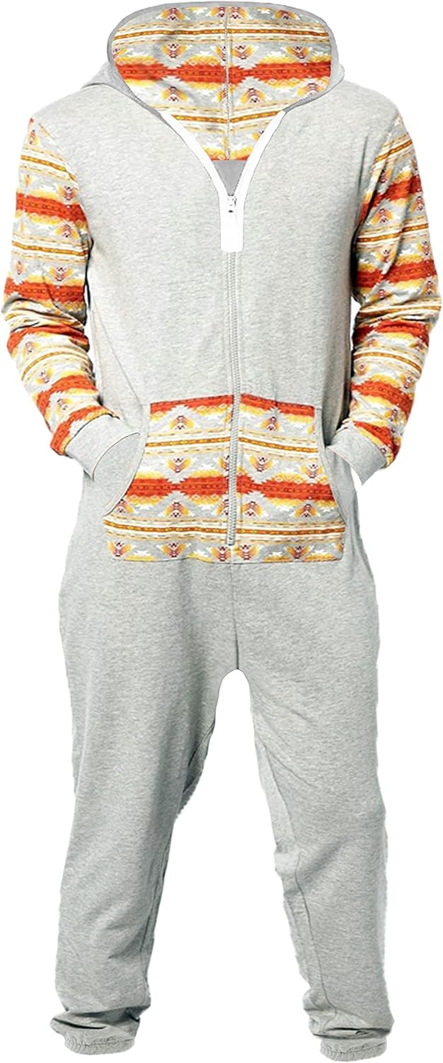 Skylinewears Mens Jumpsuit Non Footed Pajama Unisex One Piece Playsuit Adult Onesie With Hood