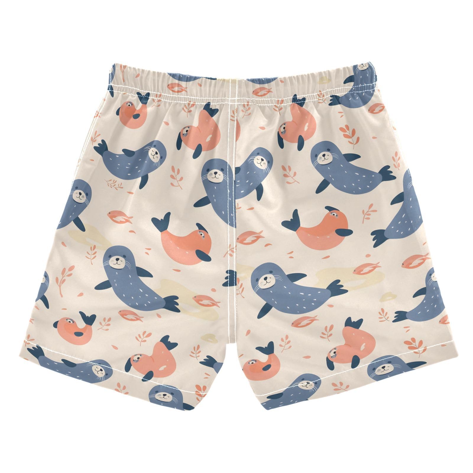 ALAZA Cute Dolphin Fish Leaf Seal Boys Quick Dry Beach Board Shorts Kids Swim Trunks Bathing Suit Swimsuit 5T Multicolor