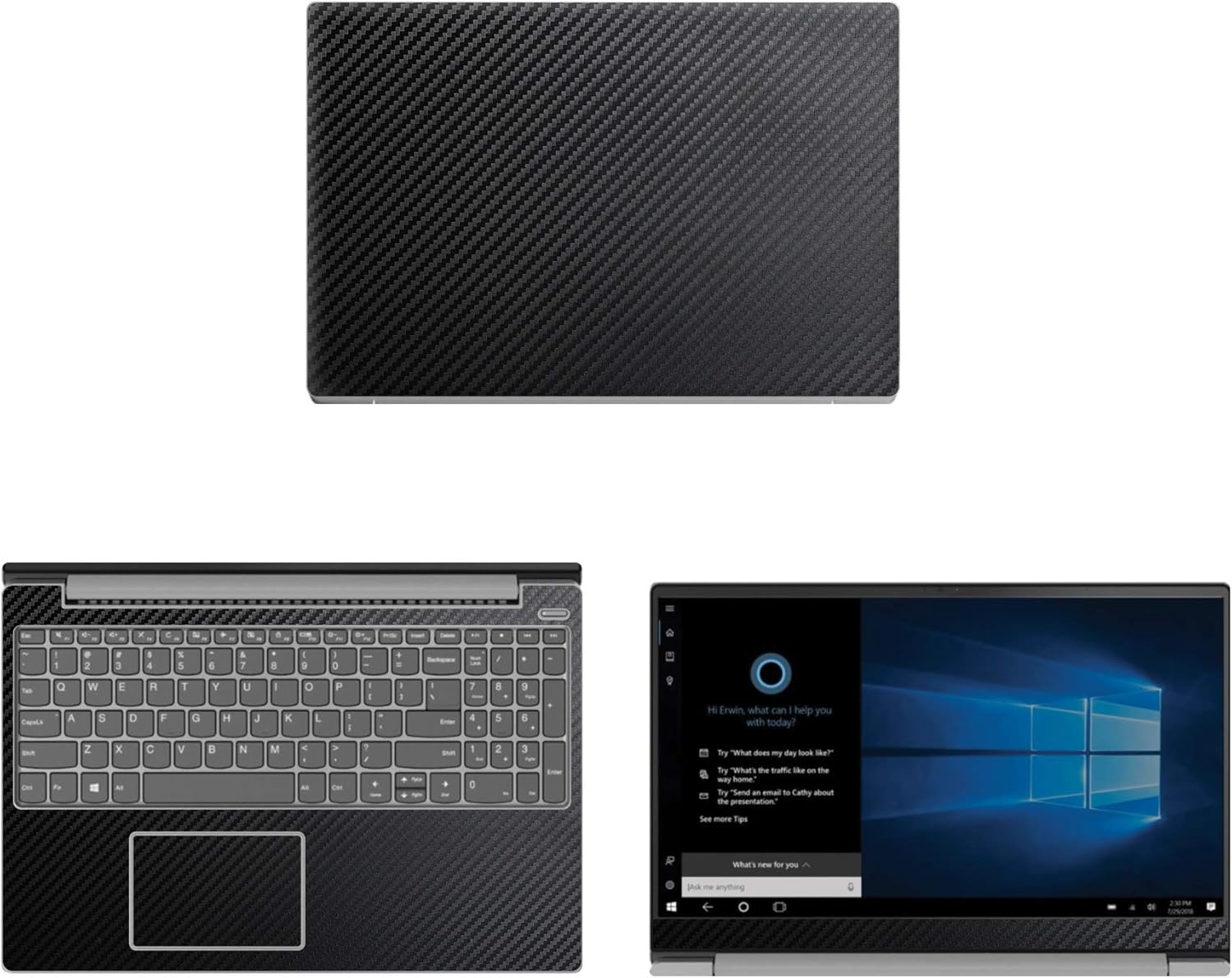 Decalrus - Protective Decal for Lenovo IdeaPad 330s (15.6" Screen) Laptop Black Carbon Fiber Skin case Cover wrap CFlenovoIdeapad330s_15Black