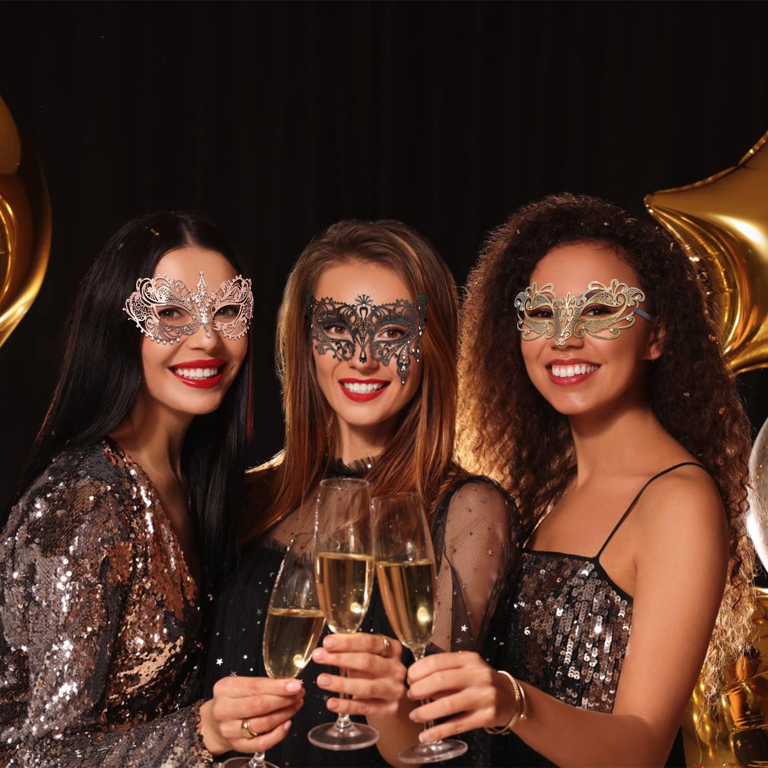 Thmyo Women's Laser Cut Metal Venetian Halloween Mardi Gras Party Mask(Rose gold) - Image 3