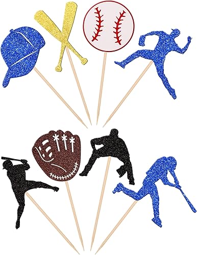 Miniatura 3 de 24 piezas de decoración de cupcakes de béisbol con purpurina para jugadores de béisbol temáticos deportivos para temática de béisbol, baby shower,