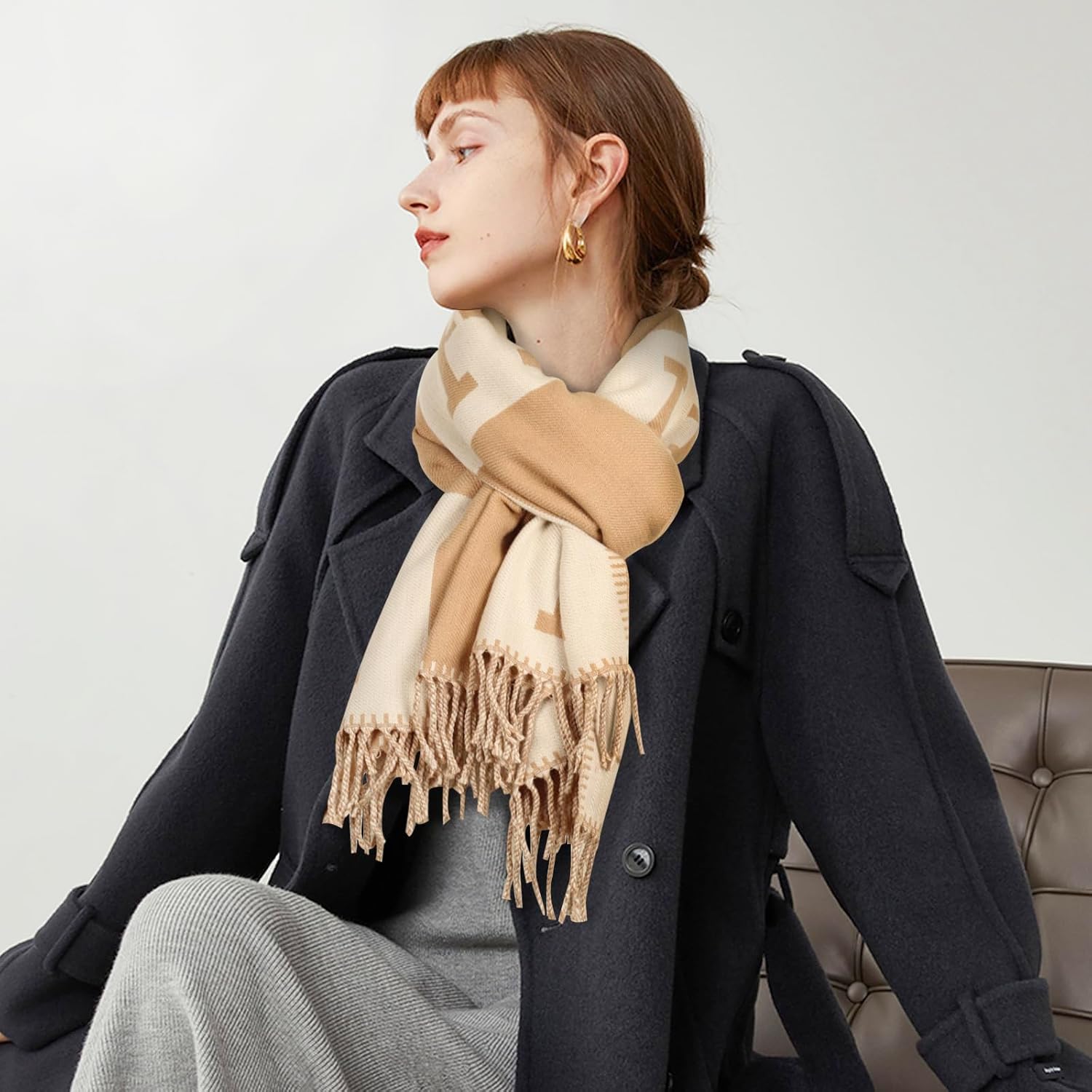 Relang Scarfs for Women Pashmina Silky Shawl Wrap for Evening Dressing Blanket Open Front Poncho Cape - Image 2