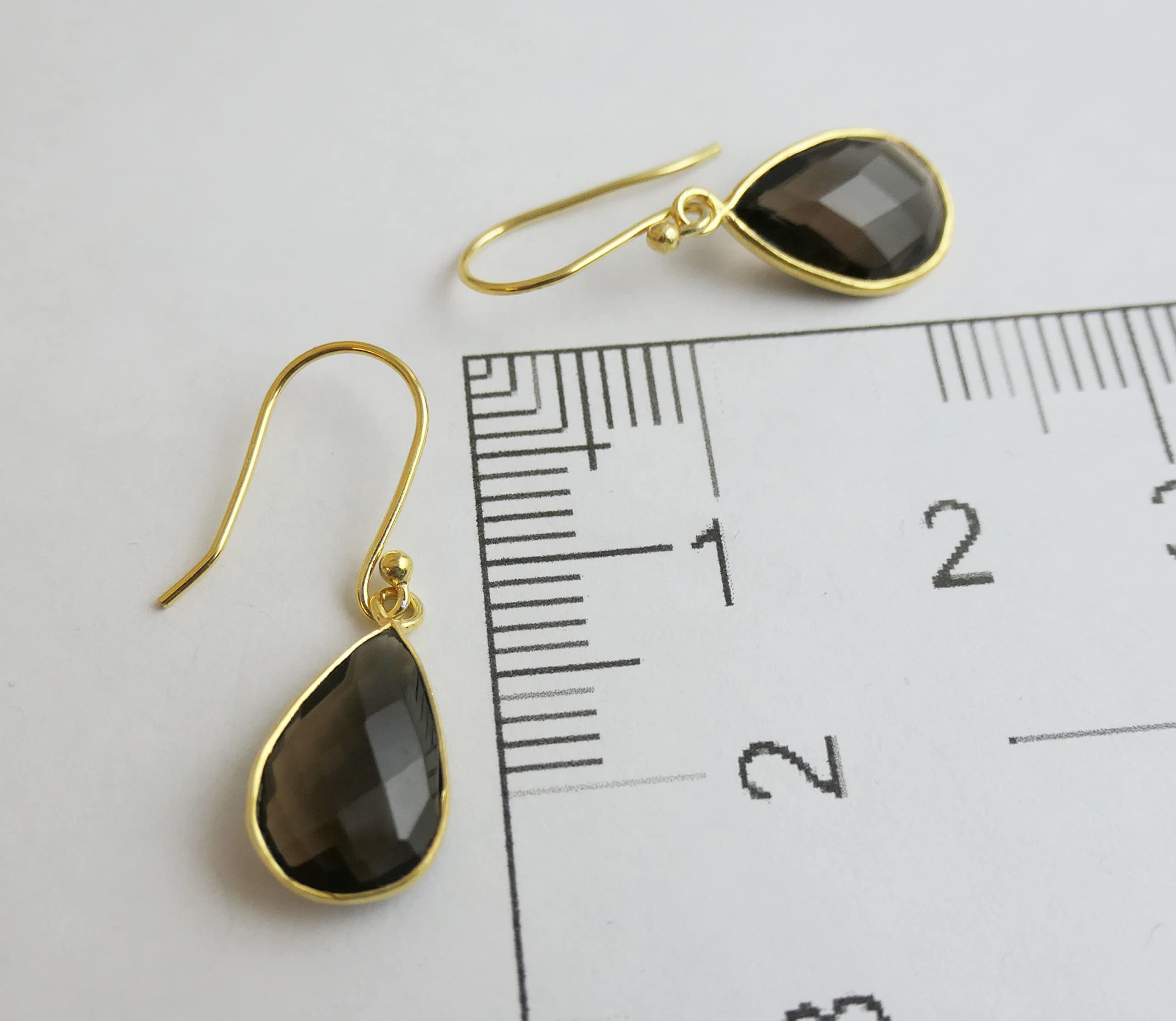 Orecchini in argento sterling placcato oro a forma di goccia di quarzo fumé