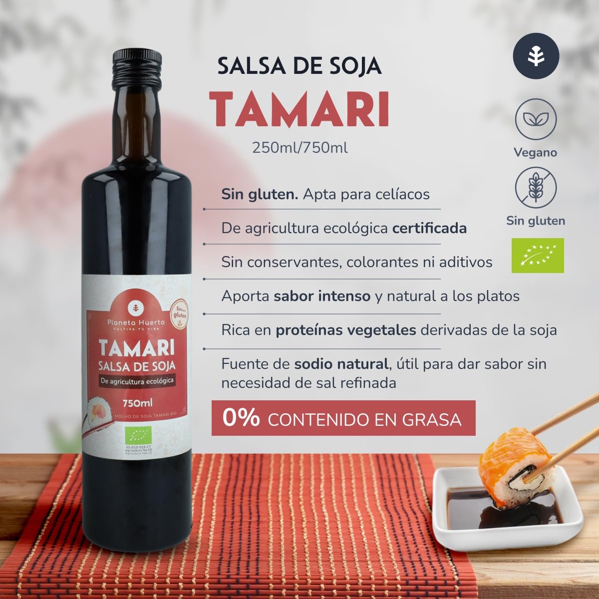 Salsa Tamari Ecológica 750 ml sin Gluten - Salsa de Soja Fermentada Naturalmente para Cocina Asiática