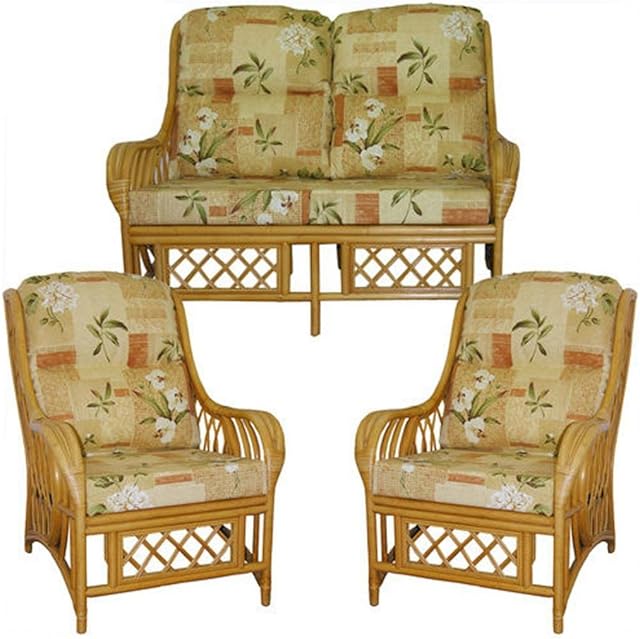 Gilda Cane Conservatory Wicker Rattan Furniture Replacement COMPLETE CUSHIONS ONLY for SUITE (Sofa plus 2 Chairs) - Harrogate Autumn