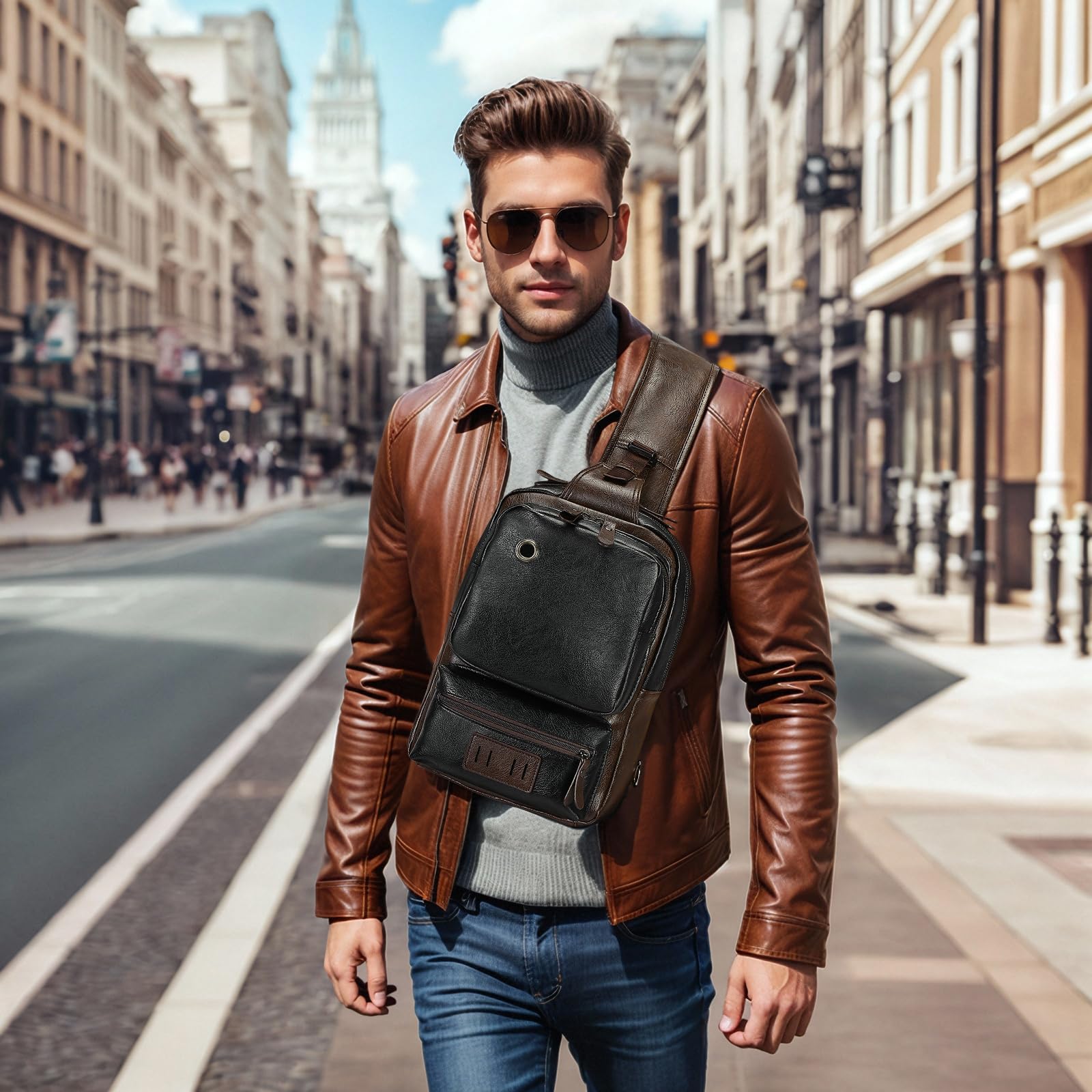 Mochila vintage de piel sintética para hombre, bolsa cruzada, correa de hombro ajustable, mochila compacta para viajes, uso diario y regalo 2