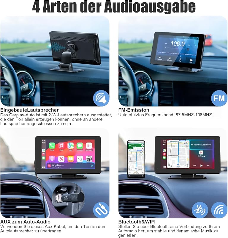BDFFLY 7" Vezeték Nélküli CarPlay Autós Kijelző Apple és Android Kompatibilitással, GPS Navigációval, Tolatókamerával, Hangvezérléssel és Bl