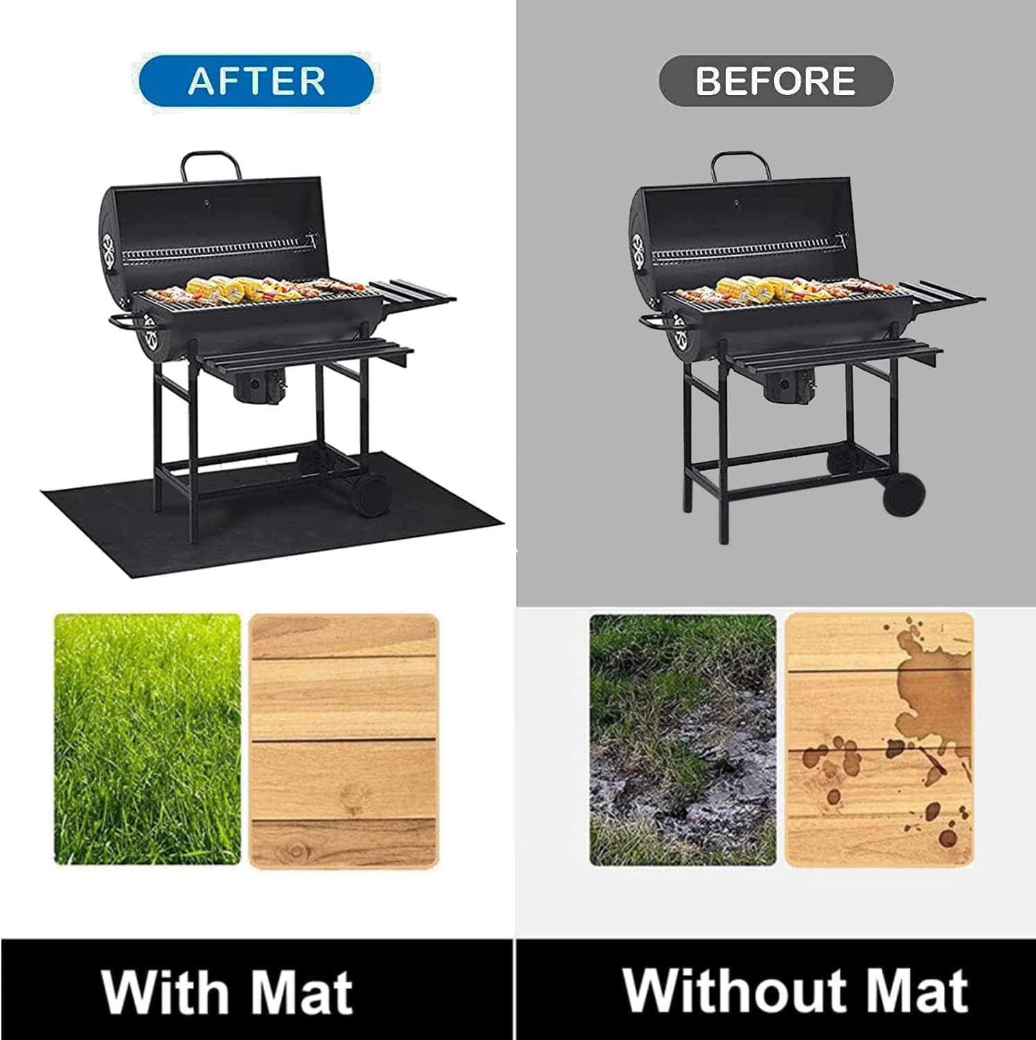 UBeesize Esterilla para barbacoa, protección del suelo, 122 x 178 cm, base ignífuga, alfombrilla de protección para el suelo, resistente al aceite, impermeable, antideslizante, para barbacoa al aire