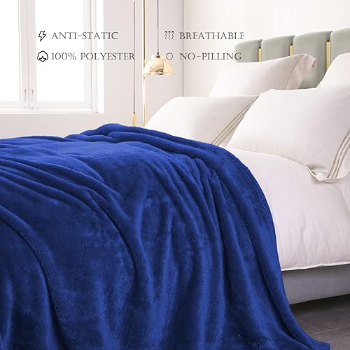 Miniatura 4 de Exclusivo Mezcla - Manta vellón mullido, tamaño queen, se puede usar como colcha, funda de cama, sábana, es ligera, suave, acogedora y cálida (azul