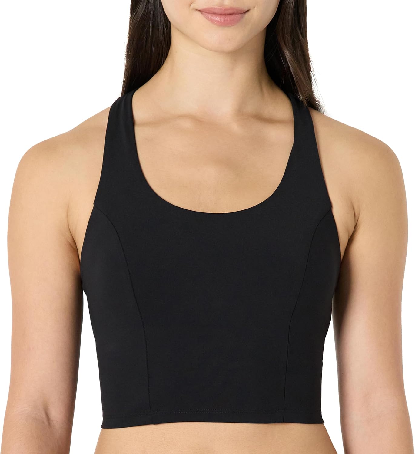 Amazon Essentials Women's Active Total Train Medium Support Gym Workout Racerback Crop Tank with Built-in Bra