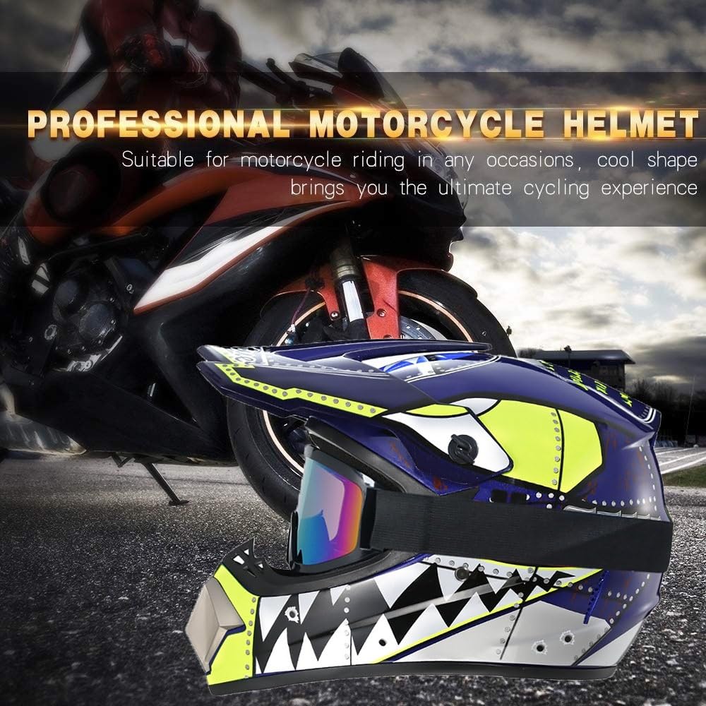 Juventud Niños Casco de Motocross Colocar, con Gafas Guantes Mascarilla, Unisexo Integral Todoterreno Carreras Moto Cascos, Descenso Enduro BMX MTB ATV Quad Dirt Bikes Casco