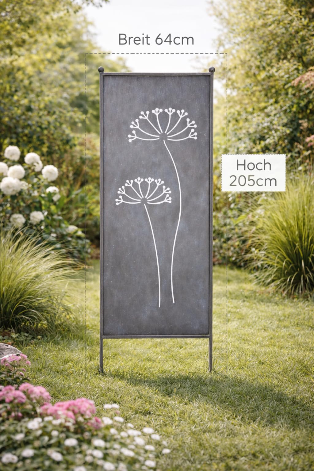 Stele Metall grau Sichtschutz XXL Dolde H202xB64cm Windschutz Dekowand Garten
